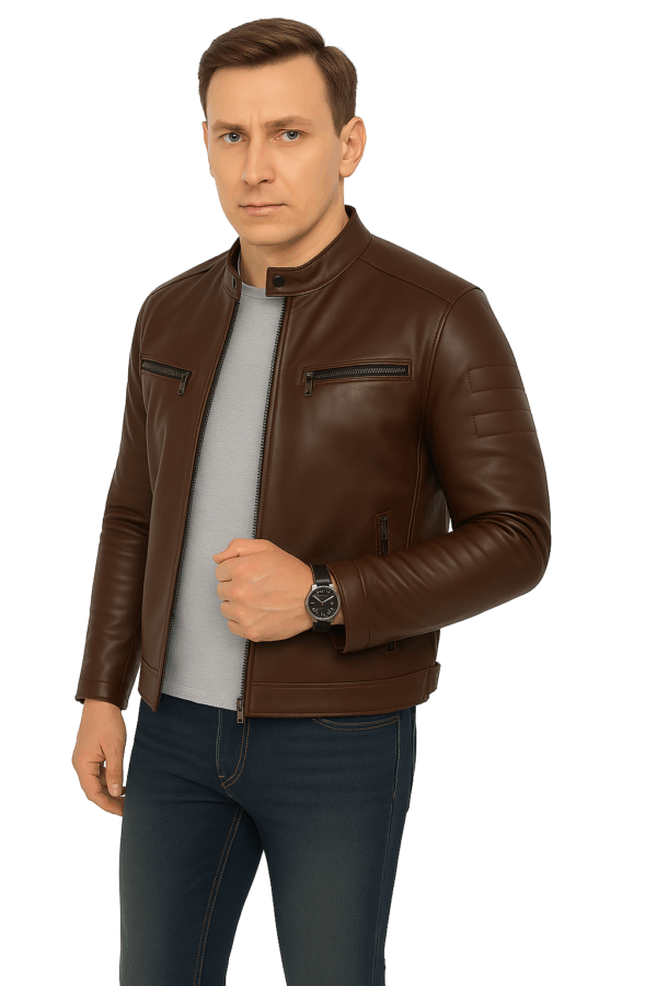 New Classic Blue Leather Sport Jacket for Men - Image 11