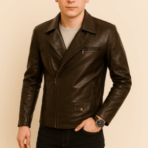 Men’s Classic Brown Brando Biker Leather Jacket