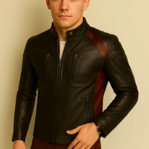 Men's Stylish Brown and Red Stripe Leather Jacket