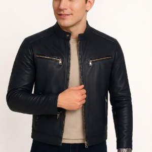 New Classic Blue Leather Sport Jacket for Men