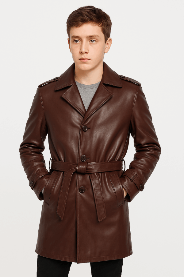 Luxury Maroon Genuine Leather Topcoat