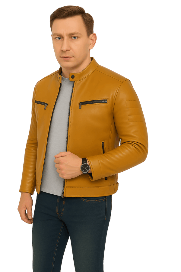 New Classic Blue Leather Sport Jacket for Men - Image 13
