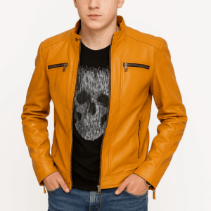 Men’s Mustard Sheepskin Leather Moto Jacket