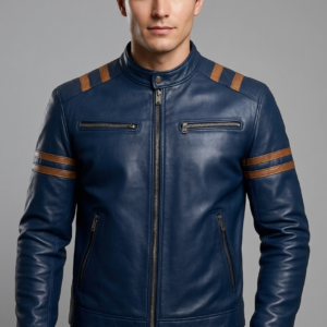 Men’s Premium Navy Blue Sports Leather Jacket