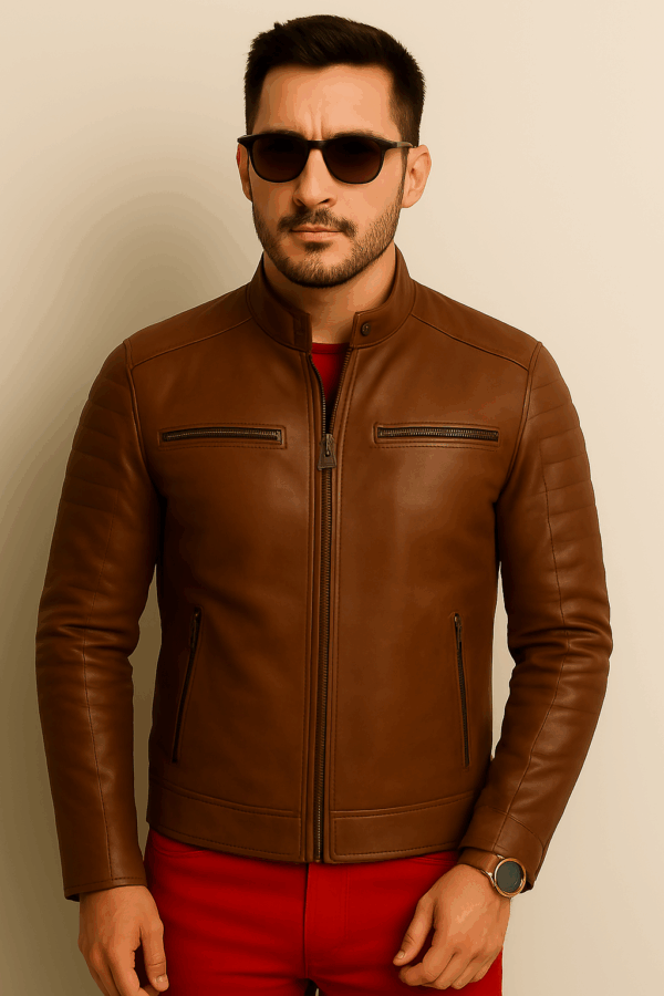 Men’s Brown Leather Café Racer Jacket