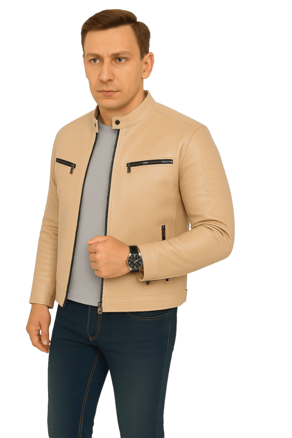 New Classic Blue Leather Sport Jacket for Men - Image 15