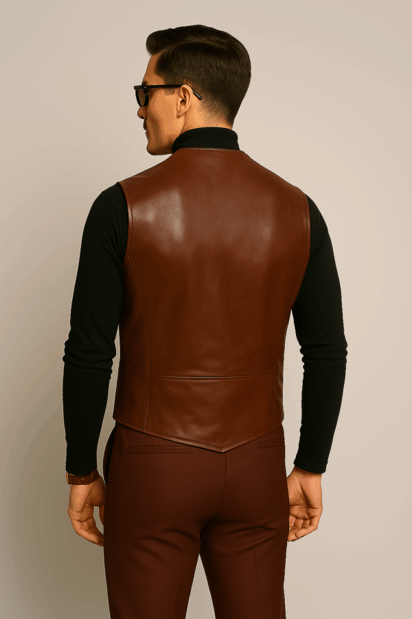 New Classic Brown Leather Vest - Image 6