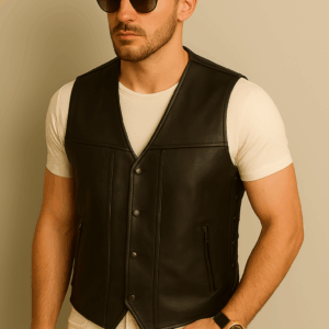 Classic Black Genuine Leather Vest for Men
