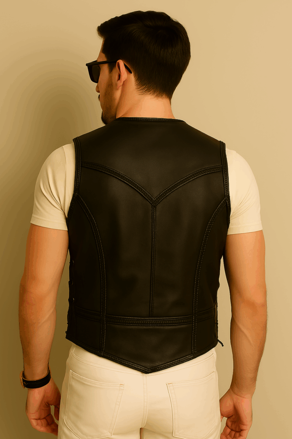 Classic Black Genuine Leather Vest for Men - Image 5