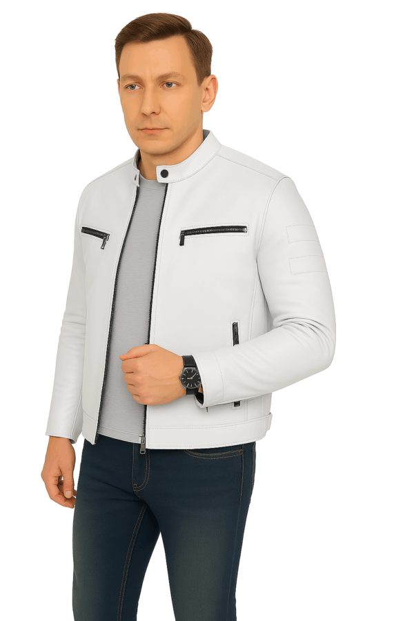 New Classic Blue Leather Sport Jacket for Men - Image 14