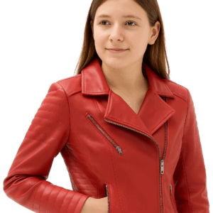 New Biker Style Women Red-Colored Leather Jacket