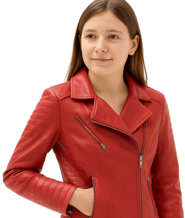 New Biker Style Women Red-Colored Leather Jacket