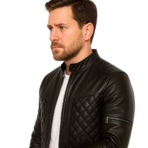 Men’s Black Quilted Leather Jacket – Modern & Stylish