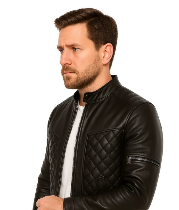 Men’s Black Quilted Leather Jacket – Modern & Stylish