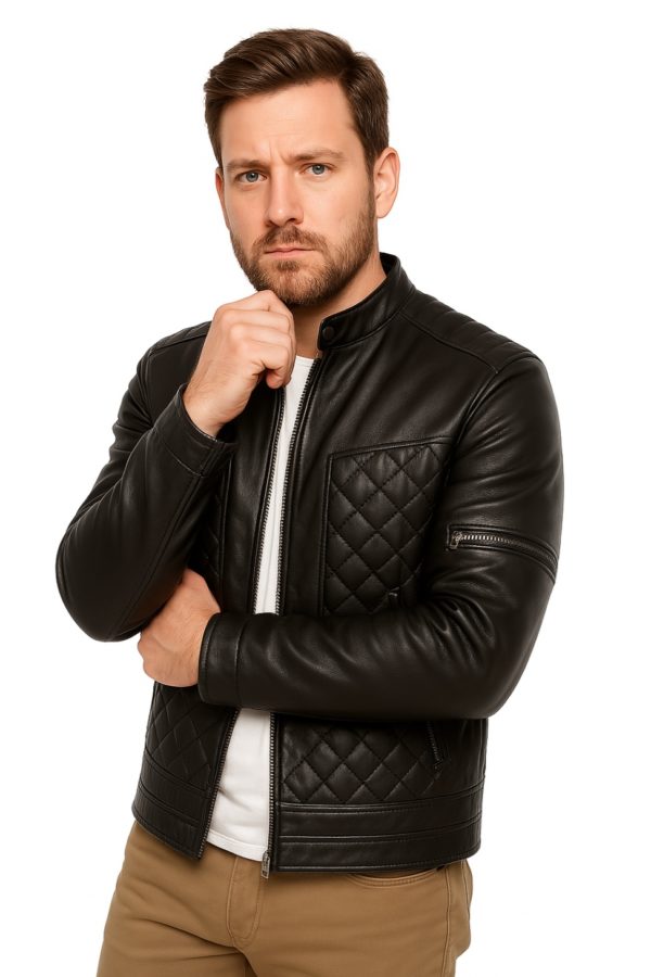 Men’s Black Quilted Leather Jacket – Modern & Stylish - Image 10