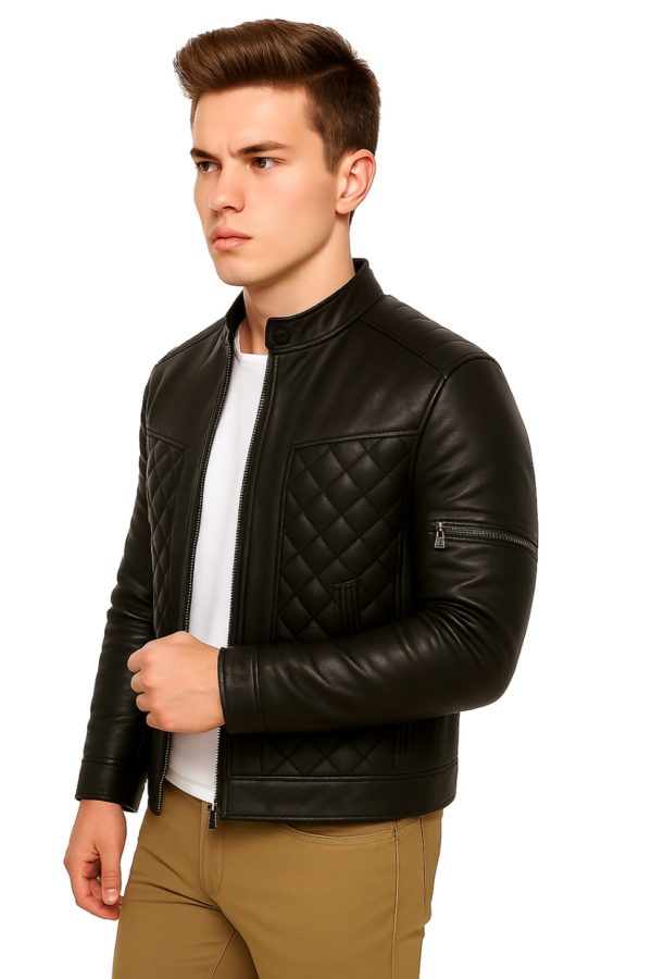 Men’s Black Quilted Leather Jacket – Modern & Stylish - Image 4