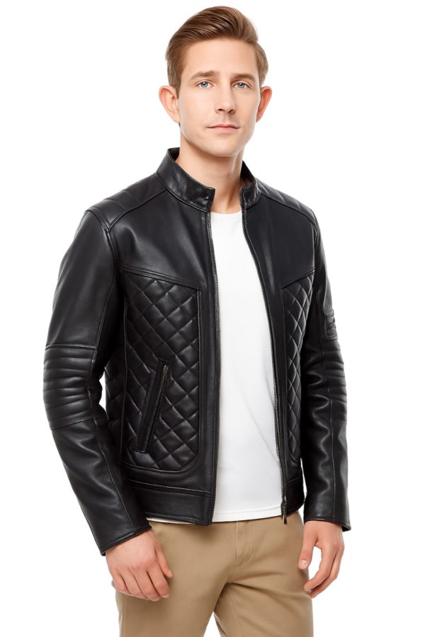 Men’s Black Quilted Leather Jacket – Modern & Stylish - Image 6