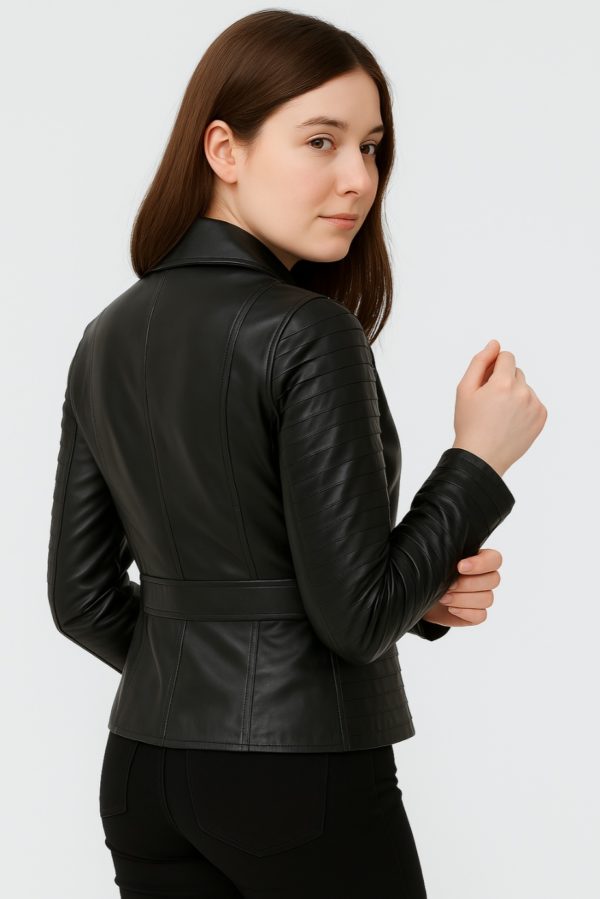 NEW Classic Black Women’s Leather Coat - Image 2