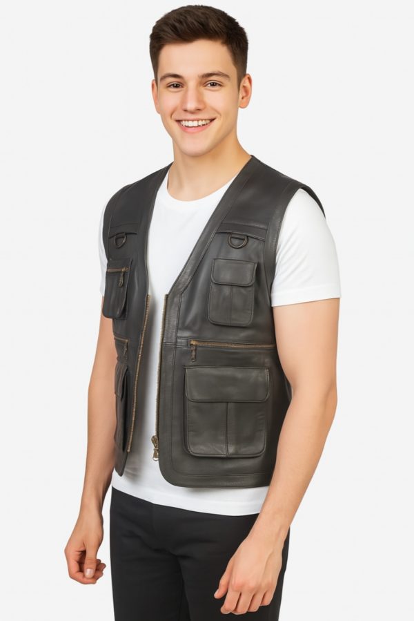 NEW Safari Brown& Black Leather Vest - Image 4