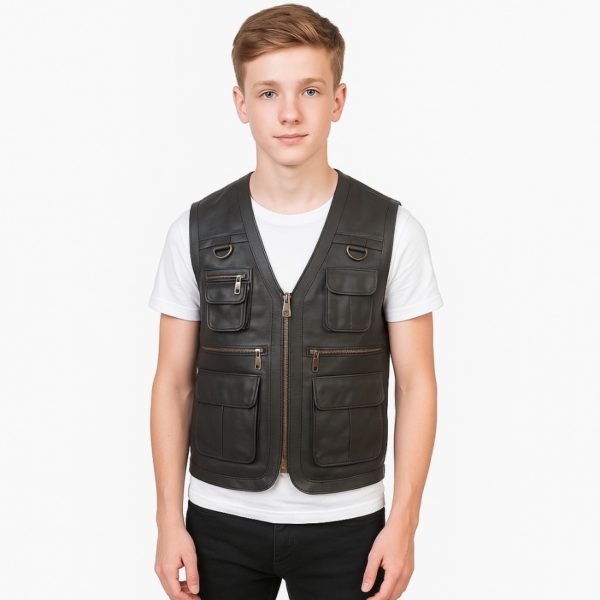 NEW Safari Brown& Black Leather Vest - Image 3