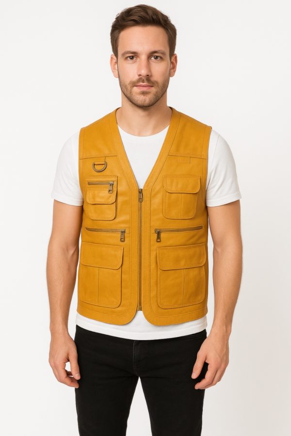 NEW Safari Brown& Black Leather Vest - Image 10