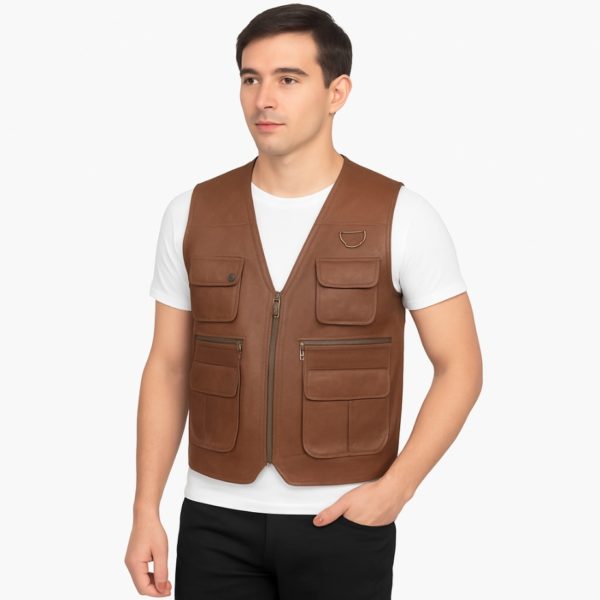 NEW Safari Brown& Black Leather Vest - Image 7