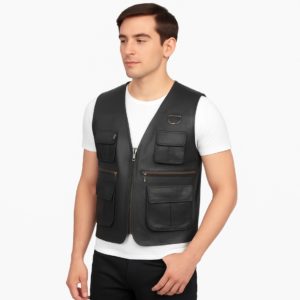 NEW Safari Brown& Black Leather Vest
