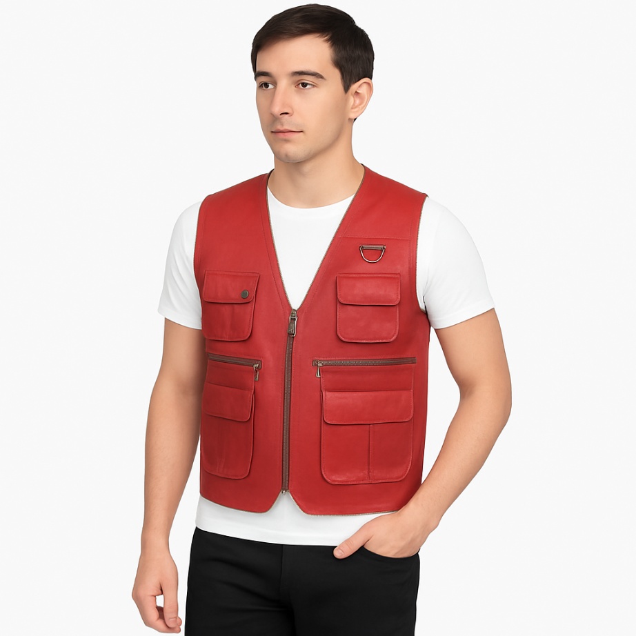 NEW Safari Brown& Black Leather Vest - Image 10