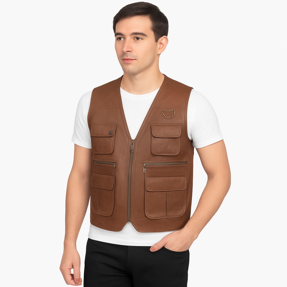 NEW Safari Brown& Black Leather Vest - Image 8