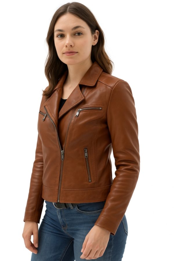 New Biker Style Women Red-Colored Leather Jacket - Image 10