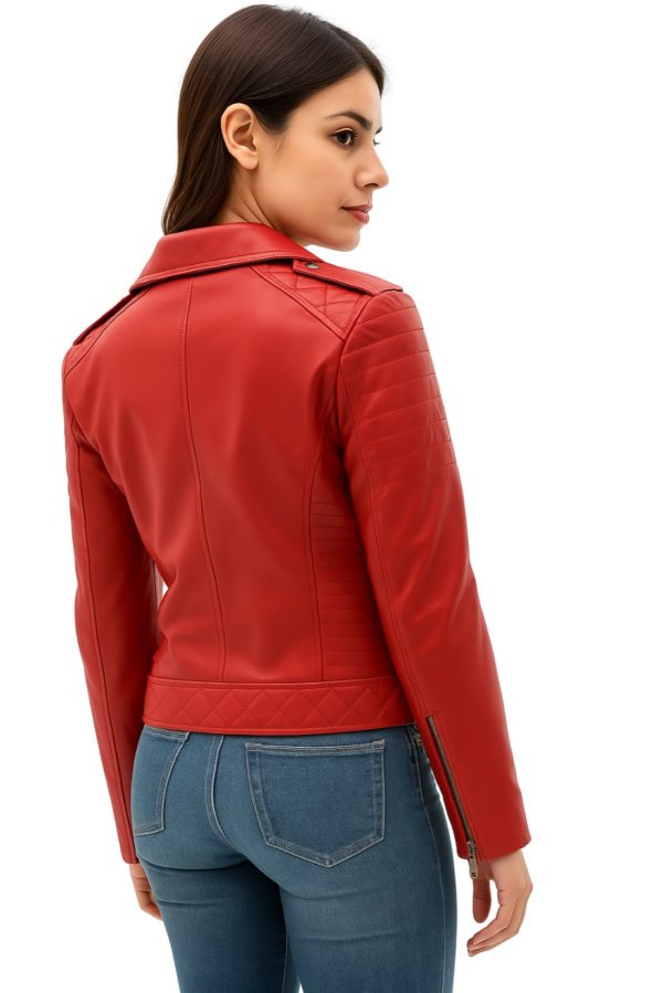New Biker Style Women Red-Colored Leather Jacket - Image 5