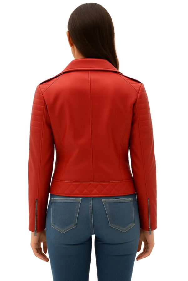 New Biker Style Women Red-Colored Leather Jacket - Image 6