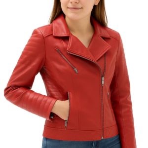 New Biker Style Women Red-Colored Leather Jacket