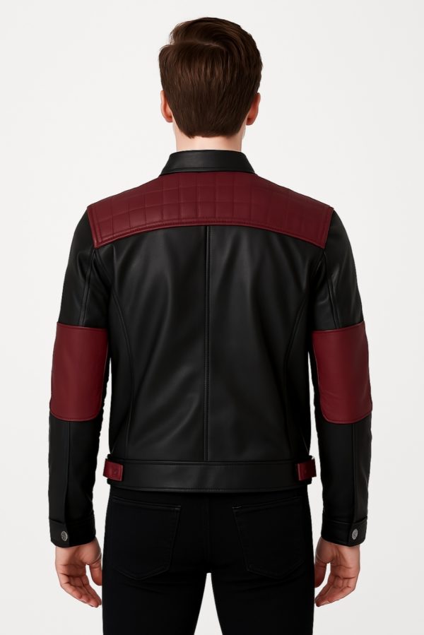 New Black and Maroon Leather Jacket for Men - Image 7