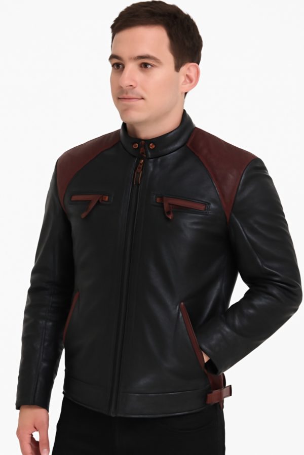 New Black and Maroon Leather Jacket for Men - Image 2