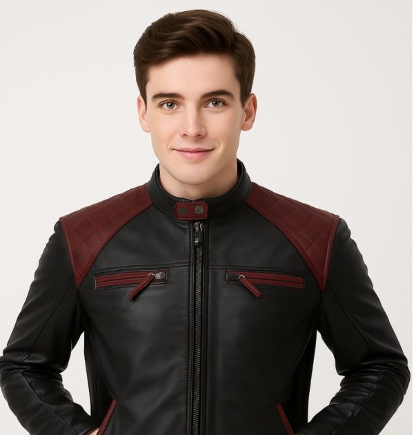 New Black and Maroon Leather Jacket for Men
