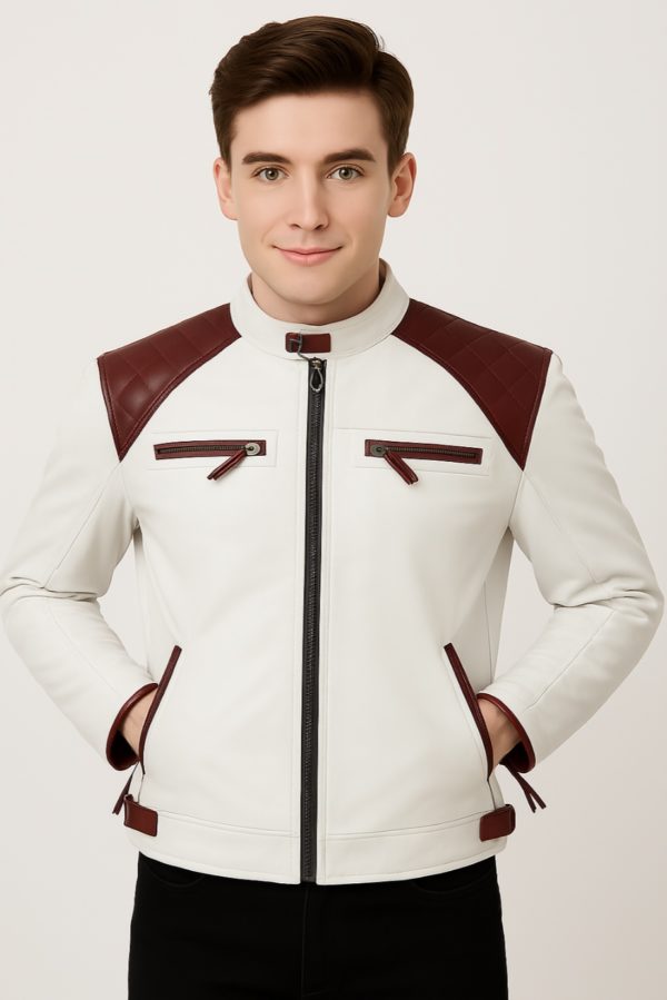 New Black and Maroon Leather Jacket for Men - Image 10