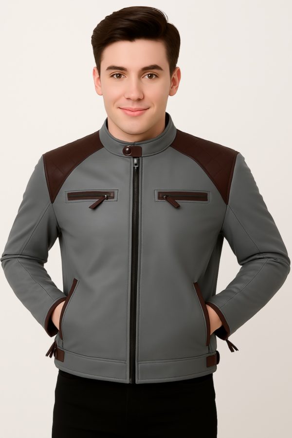 New Black and Maroon Leather Jacket for Men - Image 14