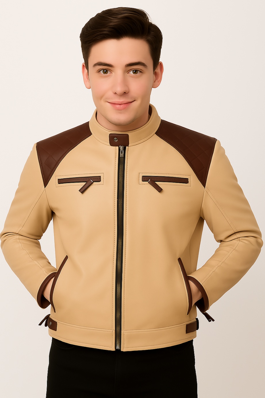 New Black and Maroon Leather Jacket for Men - Image 10