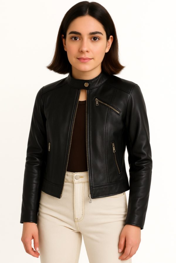 New Brown Motorcycle Leather Jacket for Women - Image 9