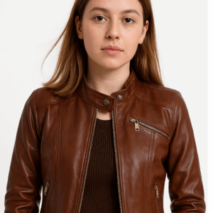 New Brown Motorcycle Leather Jacket for Women