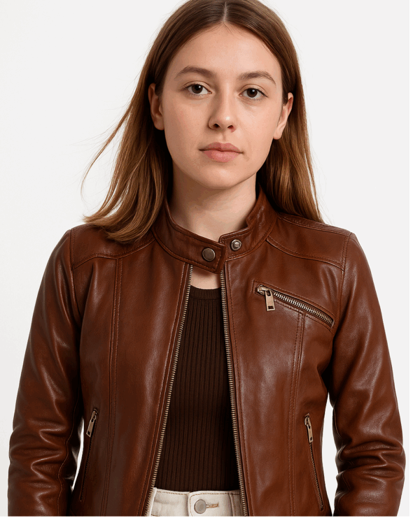 New Brown Motorcycle Leather Jacket for Women