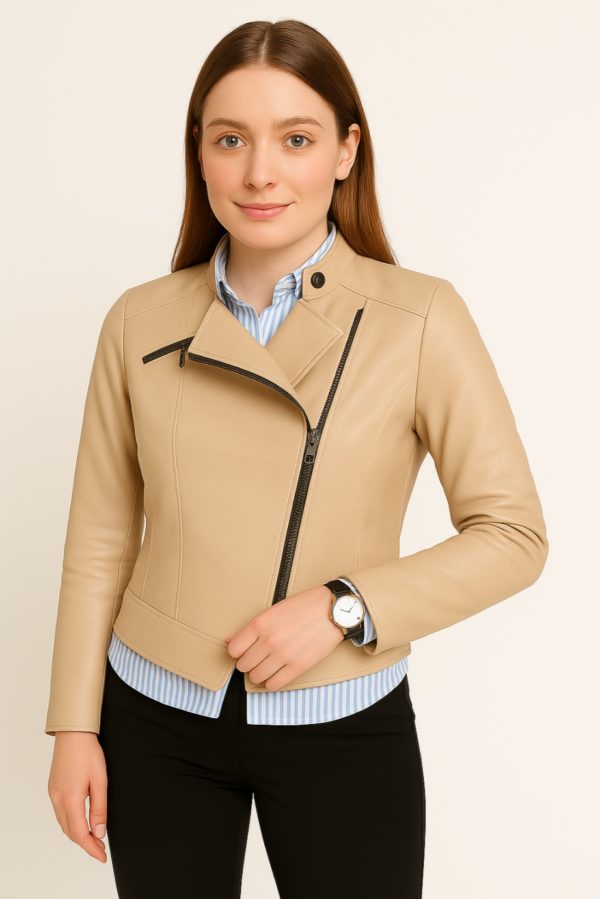 New Green Genuine Women Leather Jacket - Image 3