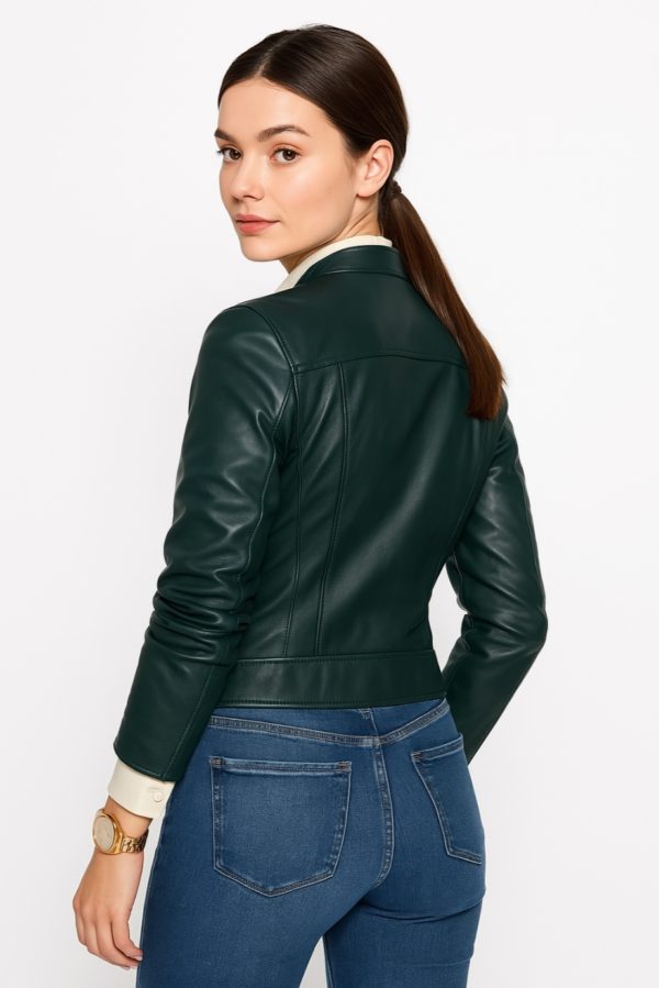 New Green Genuine Women Leather Jacket - Image 5