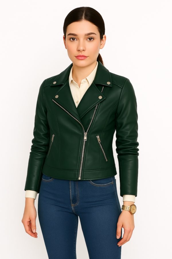 New Green Genuine Women Leather Jacket - Image 7