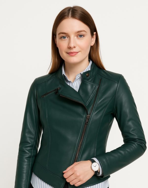 New Green Genuine Women Leather Jacket - Image 8