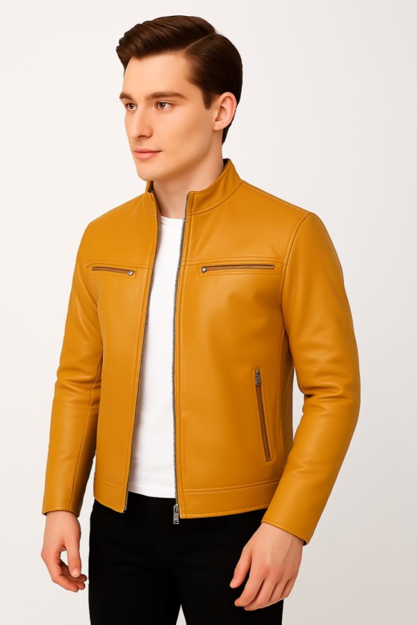 New Men Blue Leather Biker Jacket - Image 12