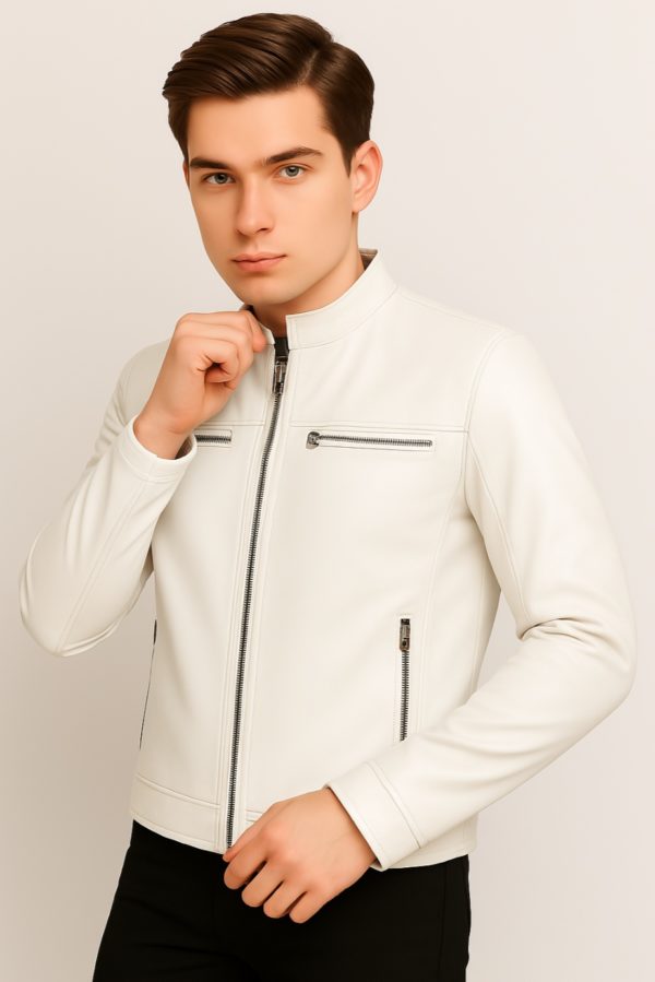 New Men Blue Leather Biker Jacket - Image 10