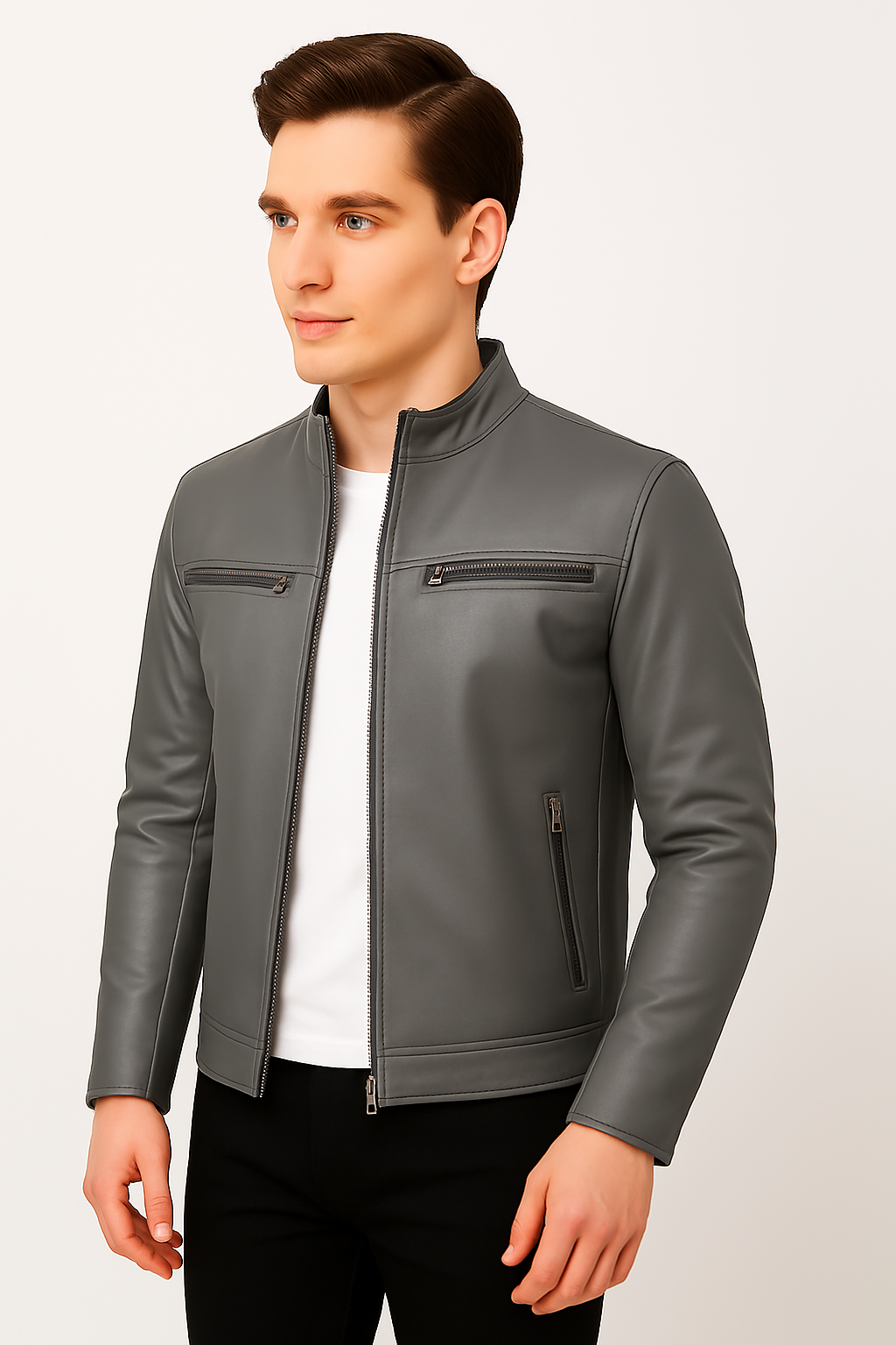 New Men Blue Leather Biker Jacket - Image 9
