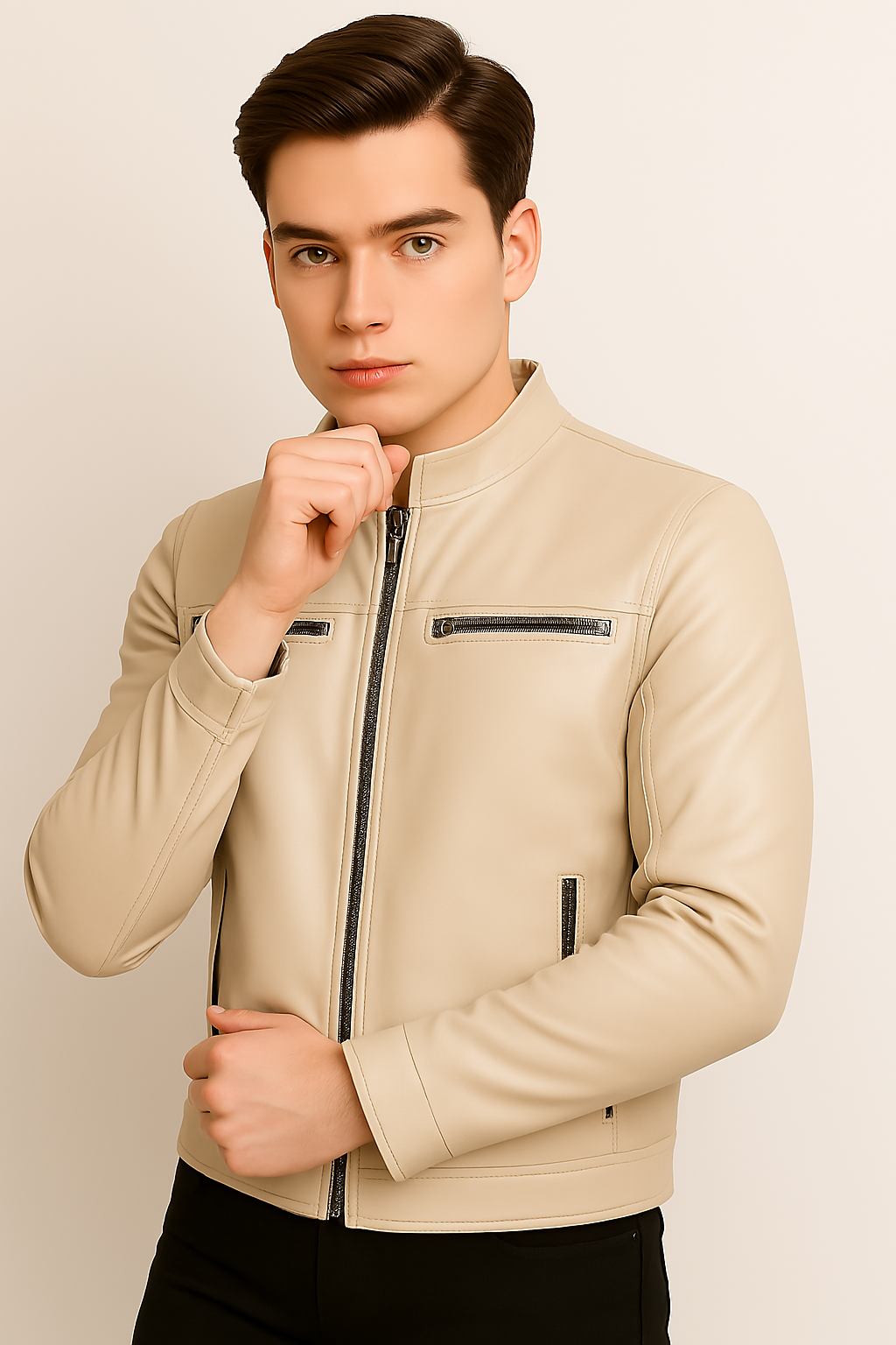 New Men Blue Leather Biker Jacket - Image 8